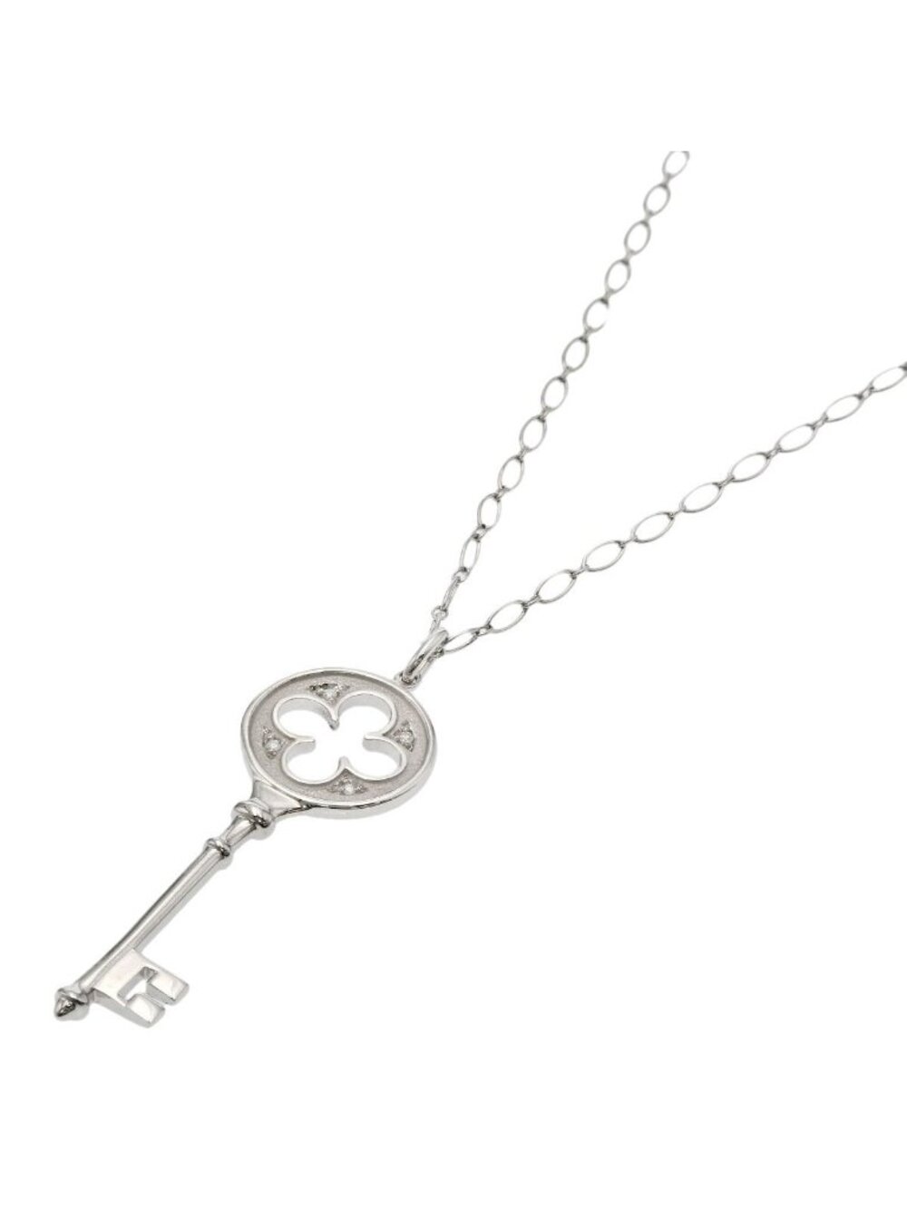 Tiffany & Co Clover Key Diamond Necklace 18k White Gold